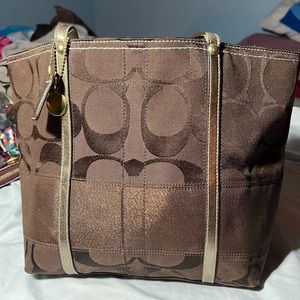 COACH Brown Jacquard gold accents Leather Strap Shoulder Bag like new